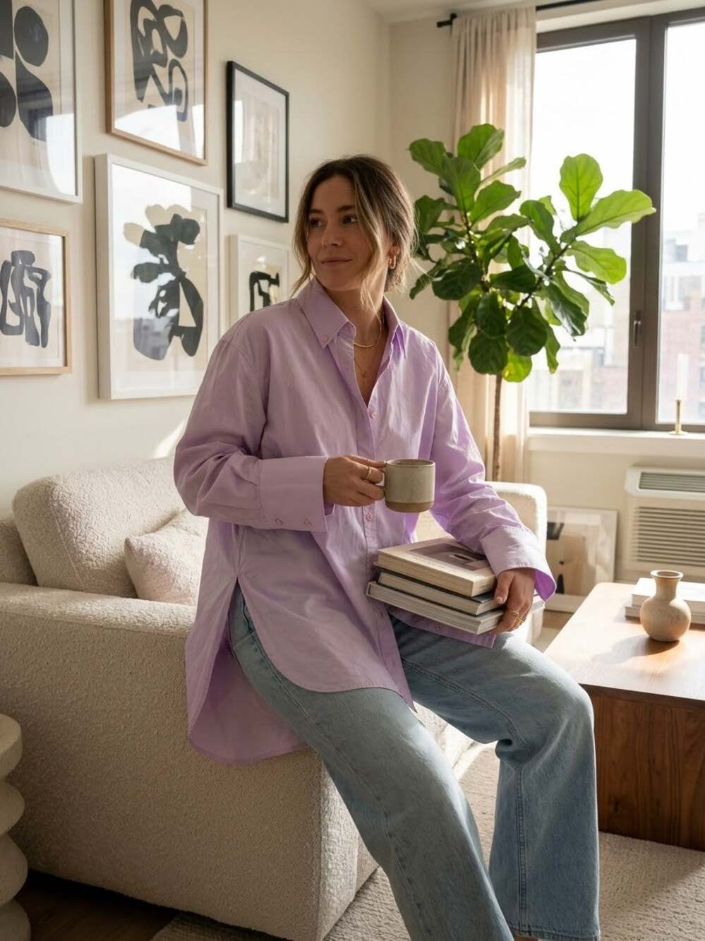 Scanlan Theodore Lilac Purple Cotton Button Down Tunic Shirt Size US 4 AU 8